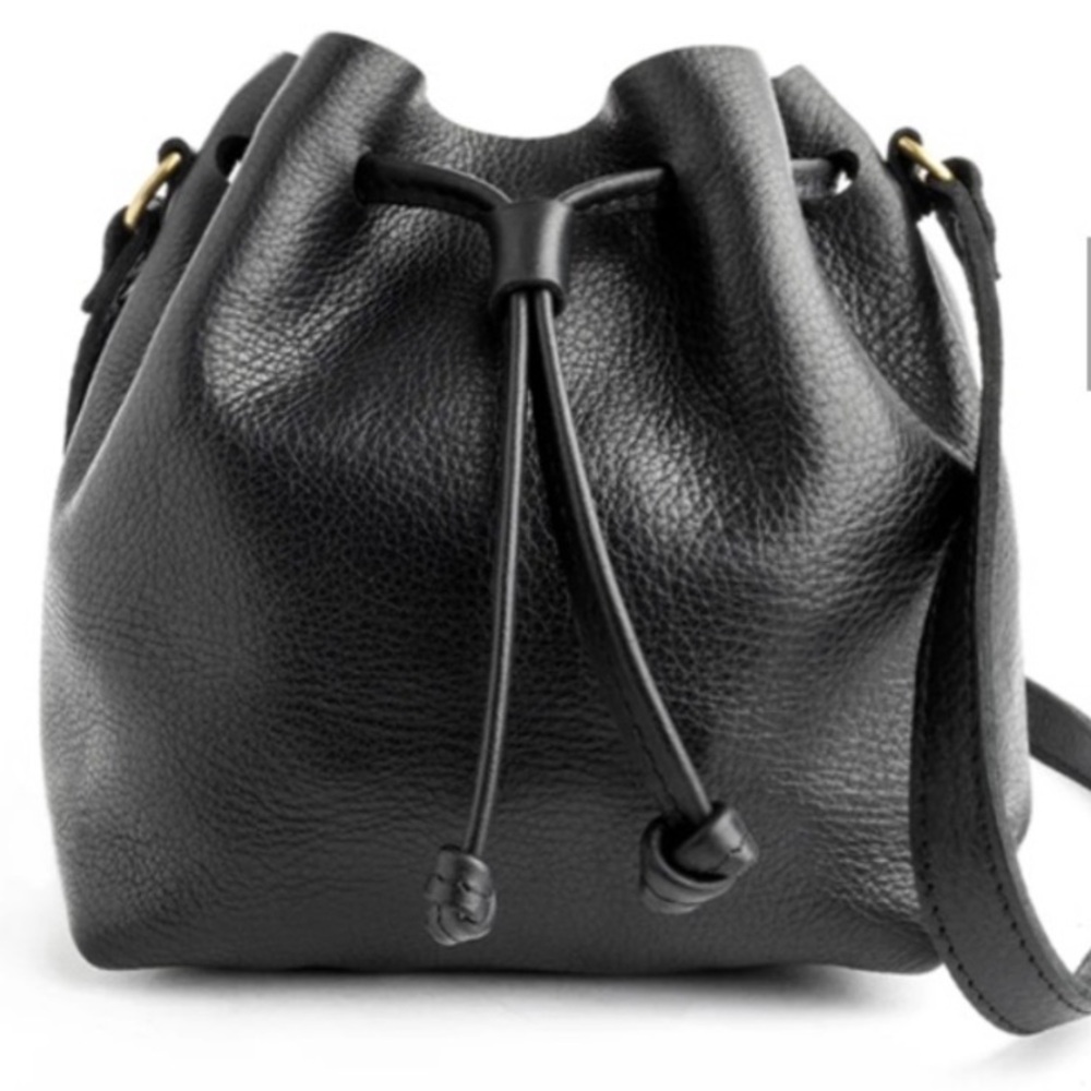 Portland Leather Black Pebbled Leather Bucket Bag